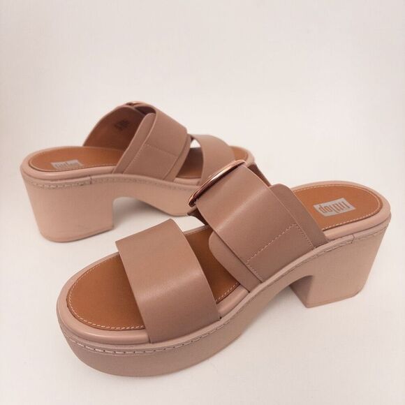FITFLOP Pilar Leather Platform Slides Beige Size 6 - Picture 8 of 10